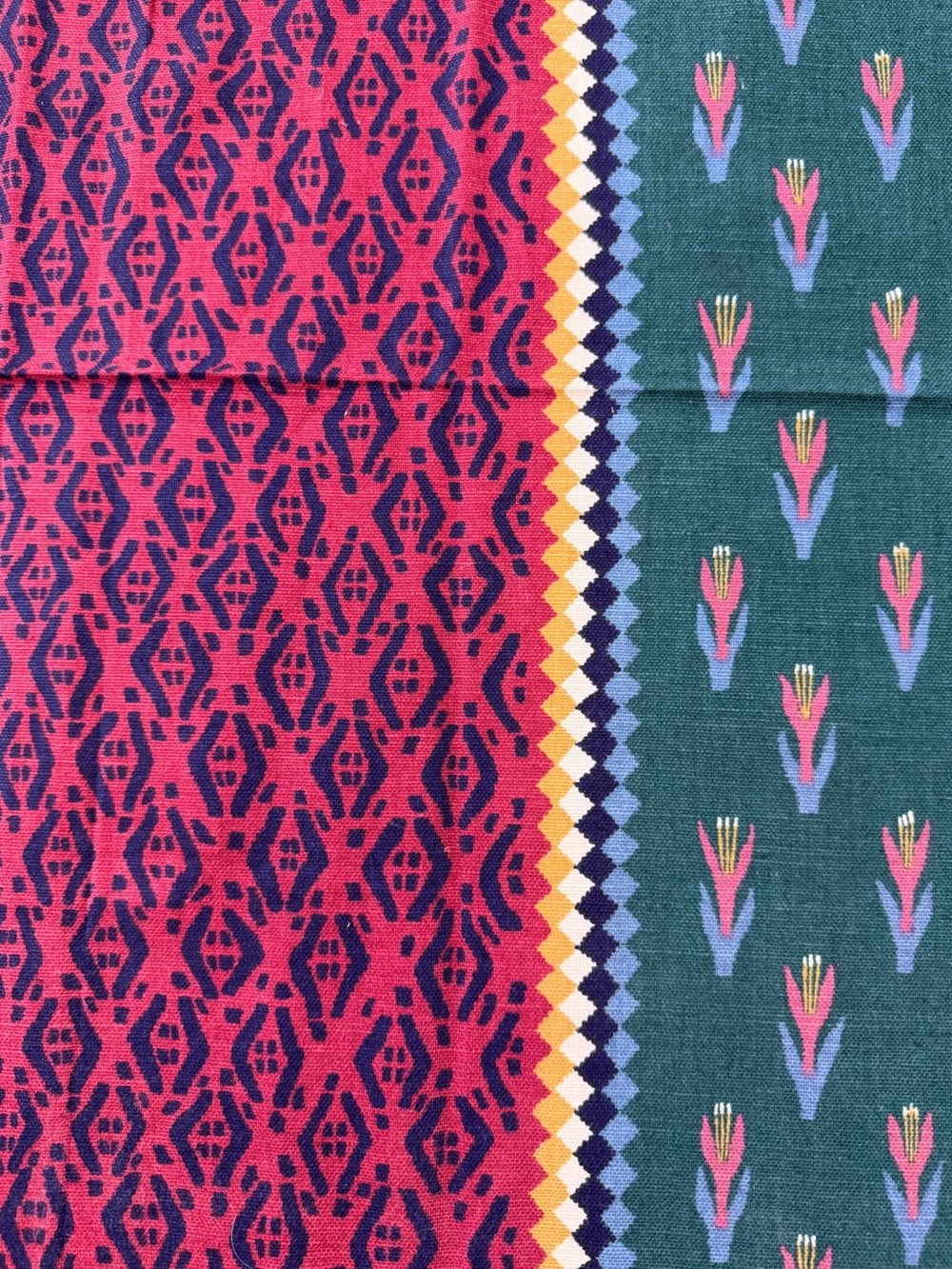 Vintage Schumacher Red & Green Jaguar Screen Print Fabric 2 Yards